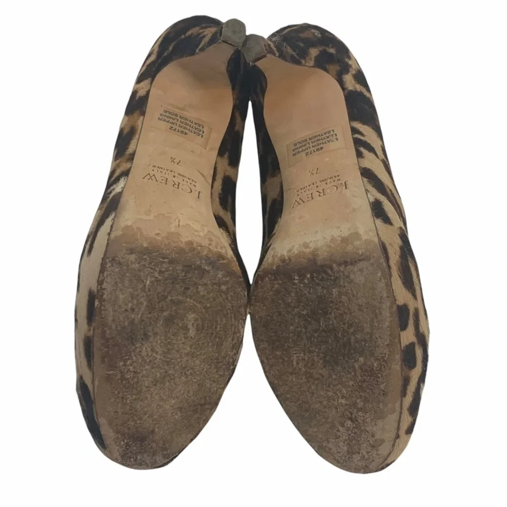 J. Crew Pia Calf Hair Leather Cheetah Platform Heels Women’s 7.5